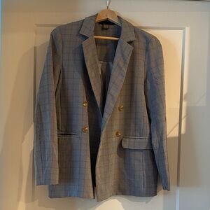 Know One Cares Grey Plaid Oversized Blazer Double Breasted - Size Small